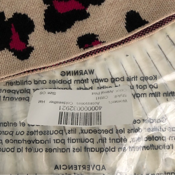 Chico's Berry Pink Leopard Print Beanie Hat Removable Faux Fur Pom Pom - Picture 6 of 10